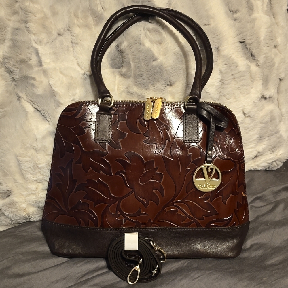Valentina Dark Brown Embossed Dome Bag